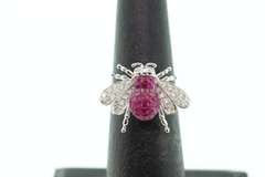 Ruby Back Dragonfly 18k White Gold Ring with Diamonds