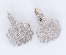 Judith Ripka White Sapphire Art Deco Flower Dangle Earrings