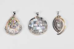 Abalone Shell Pendants Lot of 105 Rhodium Plating Over Brass