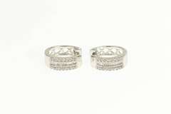 10K White Gold 0.30 Ctw Diamond Pave Statement Hoop Earrings