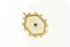 14K Yellow Gold Camphor Glass Filigree Trim Sapphire Pendant