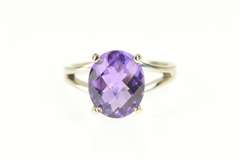 14K White Gold Oval Amethyst Faceted Solitaire Cocktail Ring
