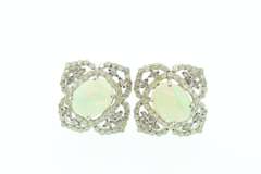 14kt Gold Plated Sterling Silver, Aquamarine, & Diamond Earrings