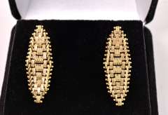 Lavish Basket Weave Earrings in 14K Yellow Gold