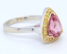 Wonderful White Gold Pink Sapphire and Irr Fancy Yellow Cocktail Ring