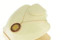 14K Yellow Gold 1914 Indian $2.50 Syn Ruby Medallion Charm/Pendant