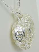 Sterling Silver Filigree Puffy Heart Pendant & Chain