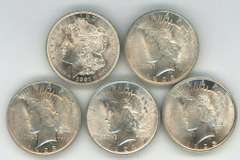 Flashy AU 1921, 1922, 1923, 1924, & 1925 Silver Dollars