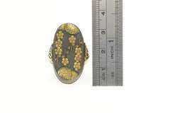 14K Yellow Gold Ornate Bronze Floral Scene Oval Statement Ring