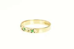 14K Yellow Gold Textured Lattice Pattern Green Enamel Band Ring