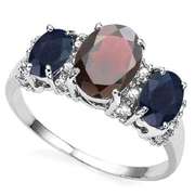 1.63CT GARNET & 1.66CT ENHANCED GENUINE SAPPHIRE CREATED CREATED SILVER RING