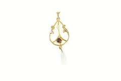 14K Yellow Gold Victorian Seed Pearl Garnet Ornate Drop Pendant