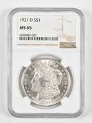 MS65 1921-D Morgan Silver Dollar - Graded NGC
