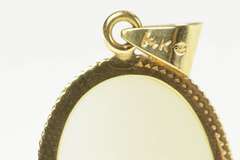 14K Yellow Gold Oval Jade Cabochon Classic Statement Pendant