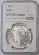 1934 Peace Silver Dollar NGC MS64