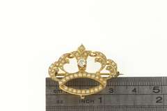 14K Yellow Gold Victorian Diamond Seed Pearl Crown Pin/Brooch