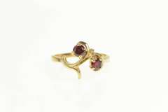 14K Yellow Gold Round Synthetic Ruby Retro Vine Swirl Cherry Ring