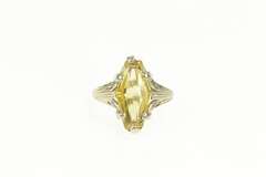 14K White Gold Fantasy Coffin Cut Art Deco Filigree Citrine Ring