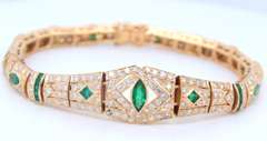 Unforgettable 18kt Yellow Gold Marquise and Square Shape Emerald and Diamond Bracelet