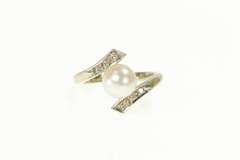 14K White Gold Ornate 1950's Pearl Diamond Engagement Ring