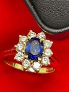 18K YELLOW GOLD RING WITH SAPPHIRE AND DIAMONDS