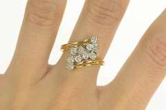 14K Yellow Gold 0.80 Ctw Diamond Cluster Statement Bypass Ring