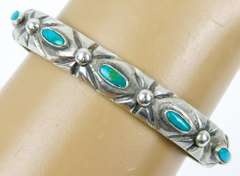 Old Pawn Heavy Sterling Turquoise Cuff Bracelet