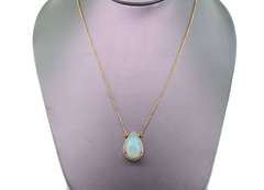 14kt Yellow Gold, Opal, & Diamond Pendant Necklace