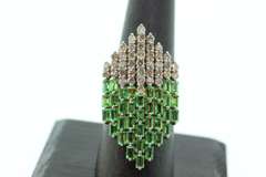 Shimmering Gold Plated Silver Art Deco Emerald and Diamond Ring
