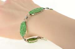 14K White Gold Carved Oval Floral Jade Elaborate Statement Bracelet