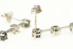 10K White Gold Sapphire Diamond Bar Drop Dangle Statement Earrings