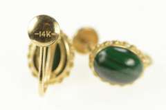 14K Yellow Gold Oval Malachite Cabochon Screw Back Vintage Earrings