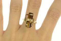 14K Yellow Gold 1960's Tiger's Eye Diamond Geometric Abstract Ring