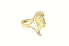 14K Yellow Gold Diamond Queen Nefertiti Turquoise Egyptian Ring