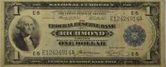 Series Of 1918 $1 Federal Reserve Bank Note Richmond, FR.721, Circulated.