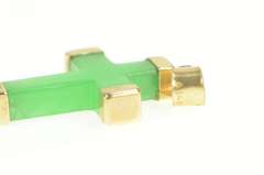 14K Yellow Gold Squared Jade Carved Cross Christian Faith Pendant