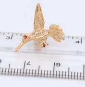 Fabulous Yellow Gold Ruby and Diamond Hummingbird Pin