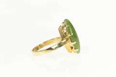 14K Yellow Gold 1960's Marquise Nephrite Cabochon Navette Ring