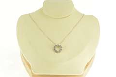 14K White Gold Pave Diamond Flower Cluster Circle Pendant