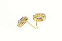 14K Yellow Gold Oval Syn. Sapphire Diamond Halo Stud Earrings