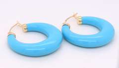Beautiful Yellow Gold Turquoise Hoop Earrings