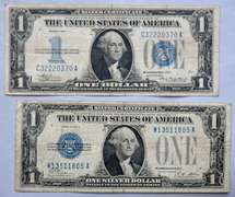 1928 A &1934 $1 Funnyback Silver Certificates
