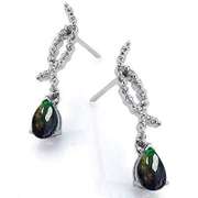3/4CT CREATED BLACK OPAL SILVER DANGLE EARRINGS