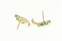 10K Yellow Gold Marquise Emerald Diamond Curved Cluster Earrings