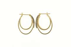 14K Yellow Gold Diamond Inset Layered Look Oval Hoop Earrings