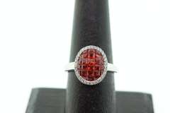 Fiery Orange Sapphire Cluster 18k White Gold Ring with Diamond edge