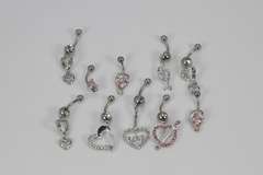 10 Belly Button Ring Lot Mixed Metals Surgical Steel Bar w/.925 Sterling Silver Charm