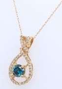 Fantastic Yellow Gold Blue Diamond and White Diamond Crossover Pendant on Chain