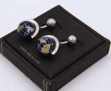 Tateossian Globe Cufflinks in Lapis & Sterling Silver