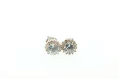 14kt Gold Plated Sterling Silver, Aquamarine, & Diamond Earrings